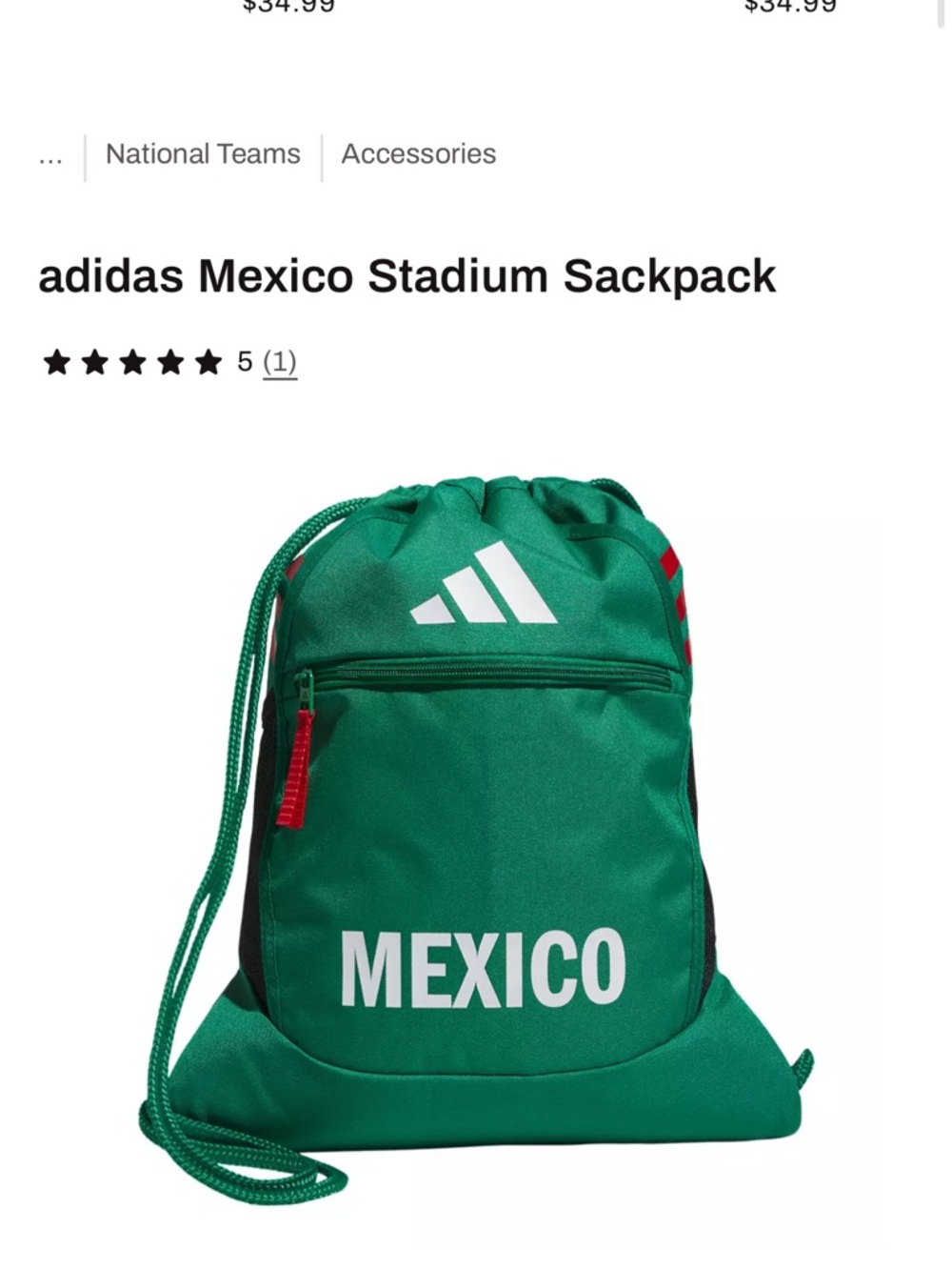 adidas Mexico Stadium Sackpack - Green with Red Accents